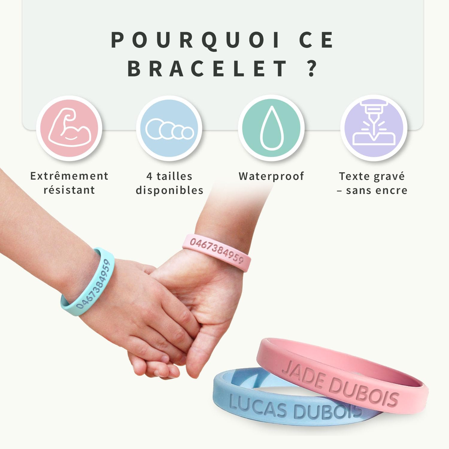 bienmarquer-s-curit-pack-2-bracelets-sos-enfant-silicone-grav image 2