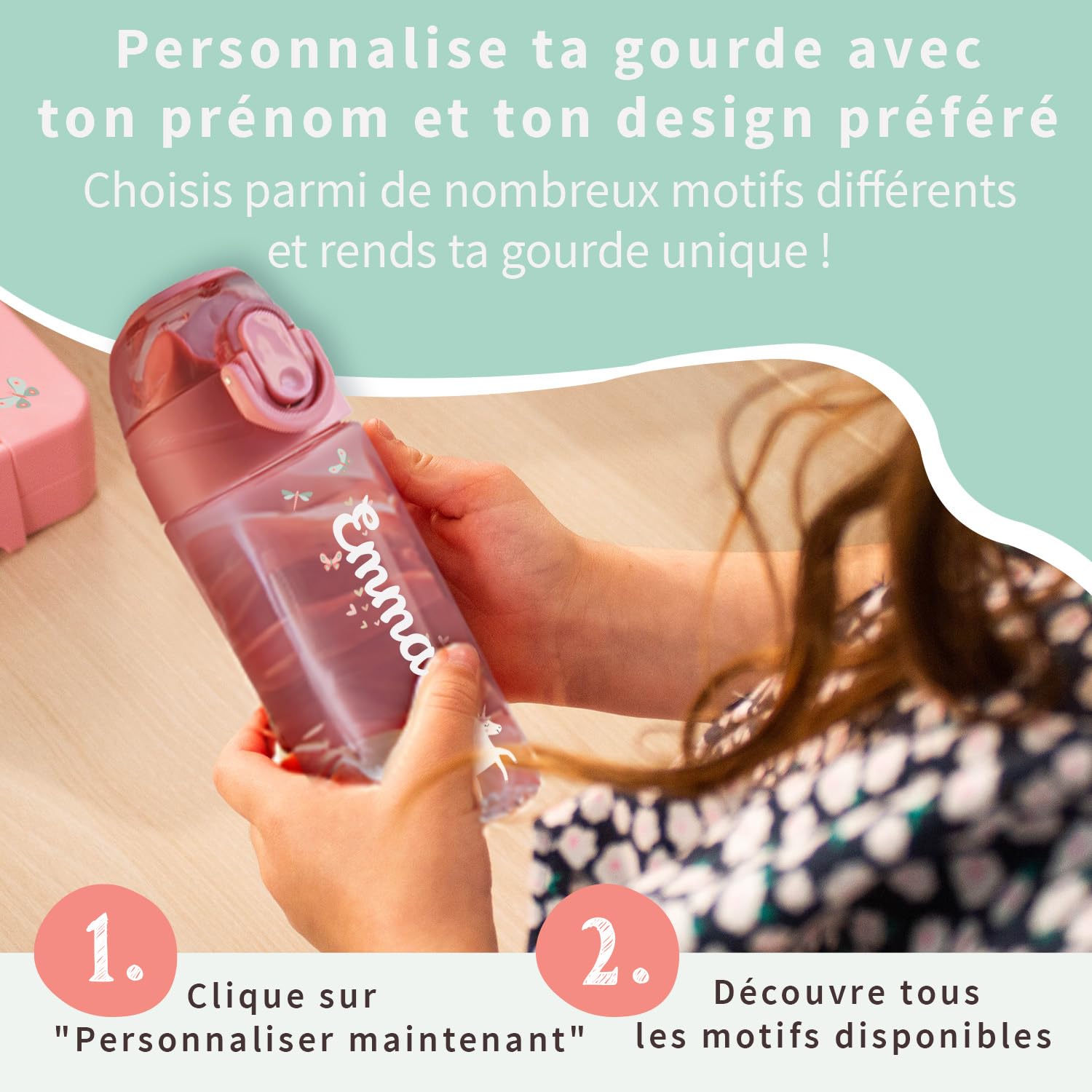bienmarquer-lunch-box-gourde-enfant-450ml-paille-bleu-clair-anti-fuite image 2