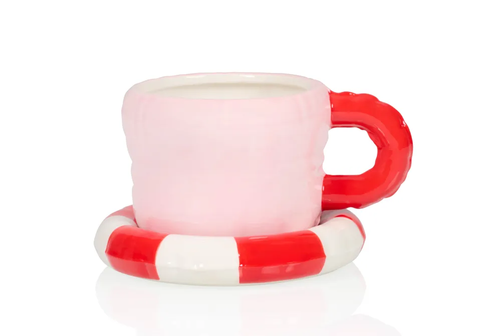 bitten-floaty-mug-tasse-c-ramique-rouge-bou-e-soucoupe image 1